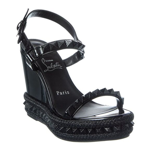 Christian Louboutin Pyraclou 110 Patent Wedge Sandal, Black - Picture 1 of 5